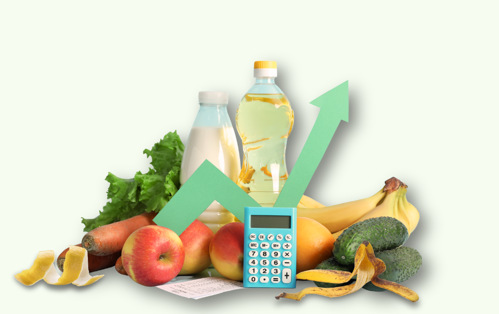 Food with up arrow and calculator