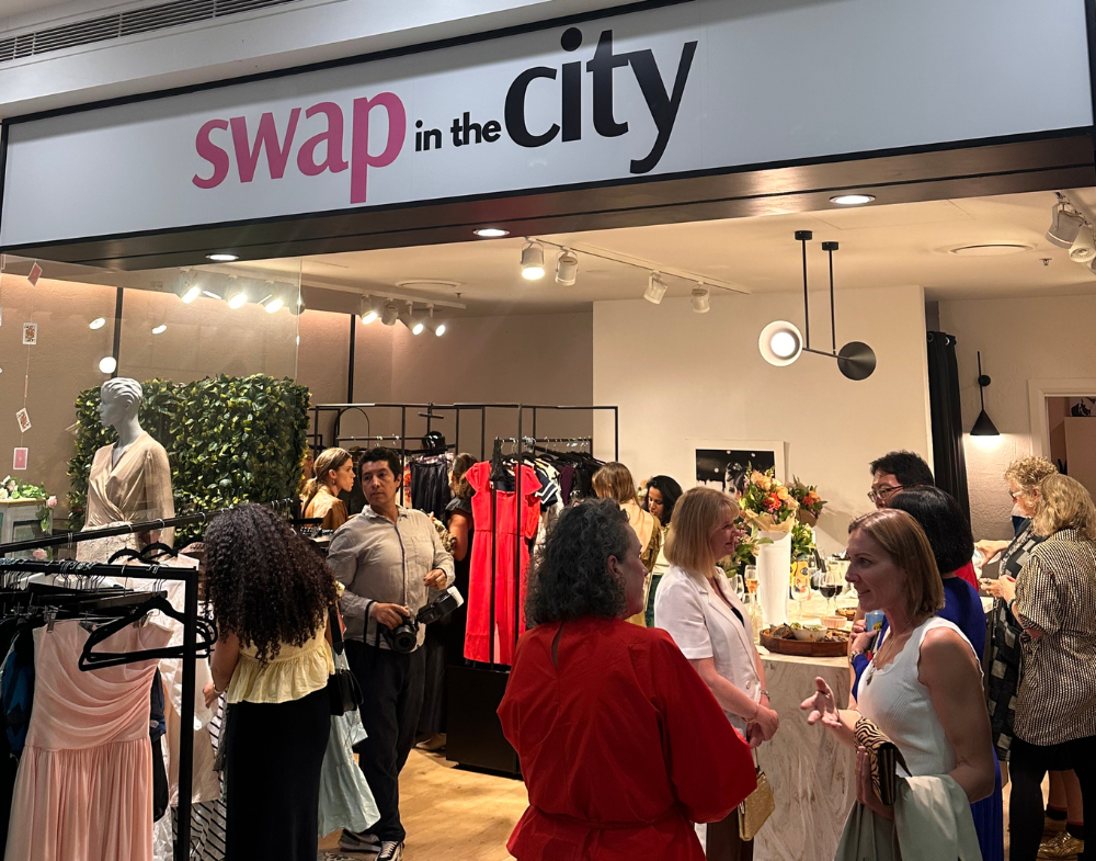 Swap in the City shop front with crowd of shoppers