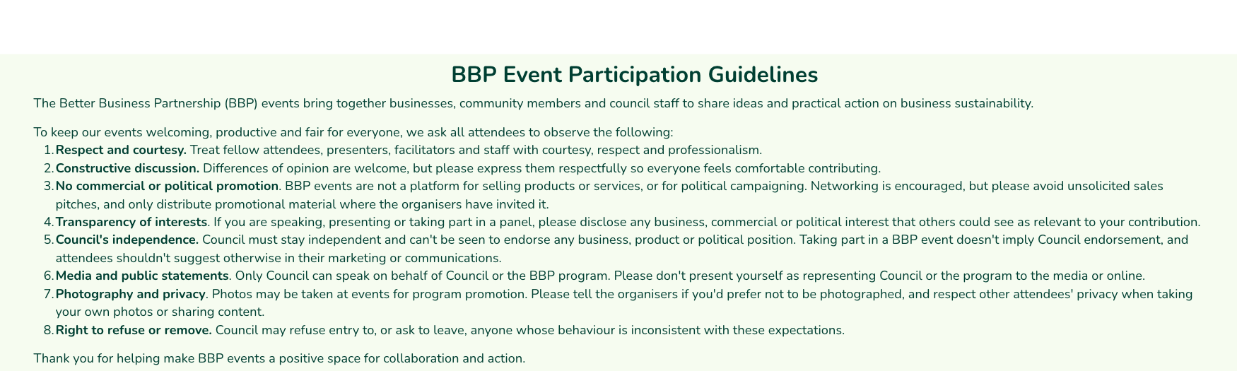 BBP Event Participation Guidelines